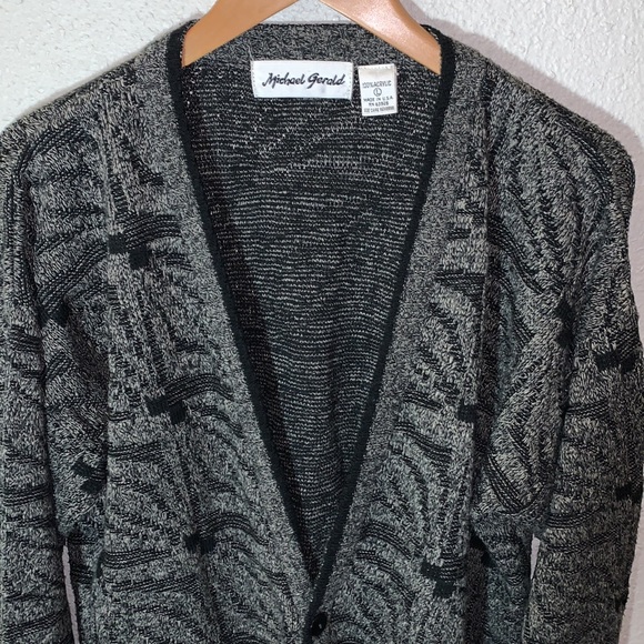 VINTAGE Michael Gerard drop sleeve chunky grey cardigan sweater Sz L grandpa - Picture 3 of 16